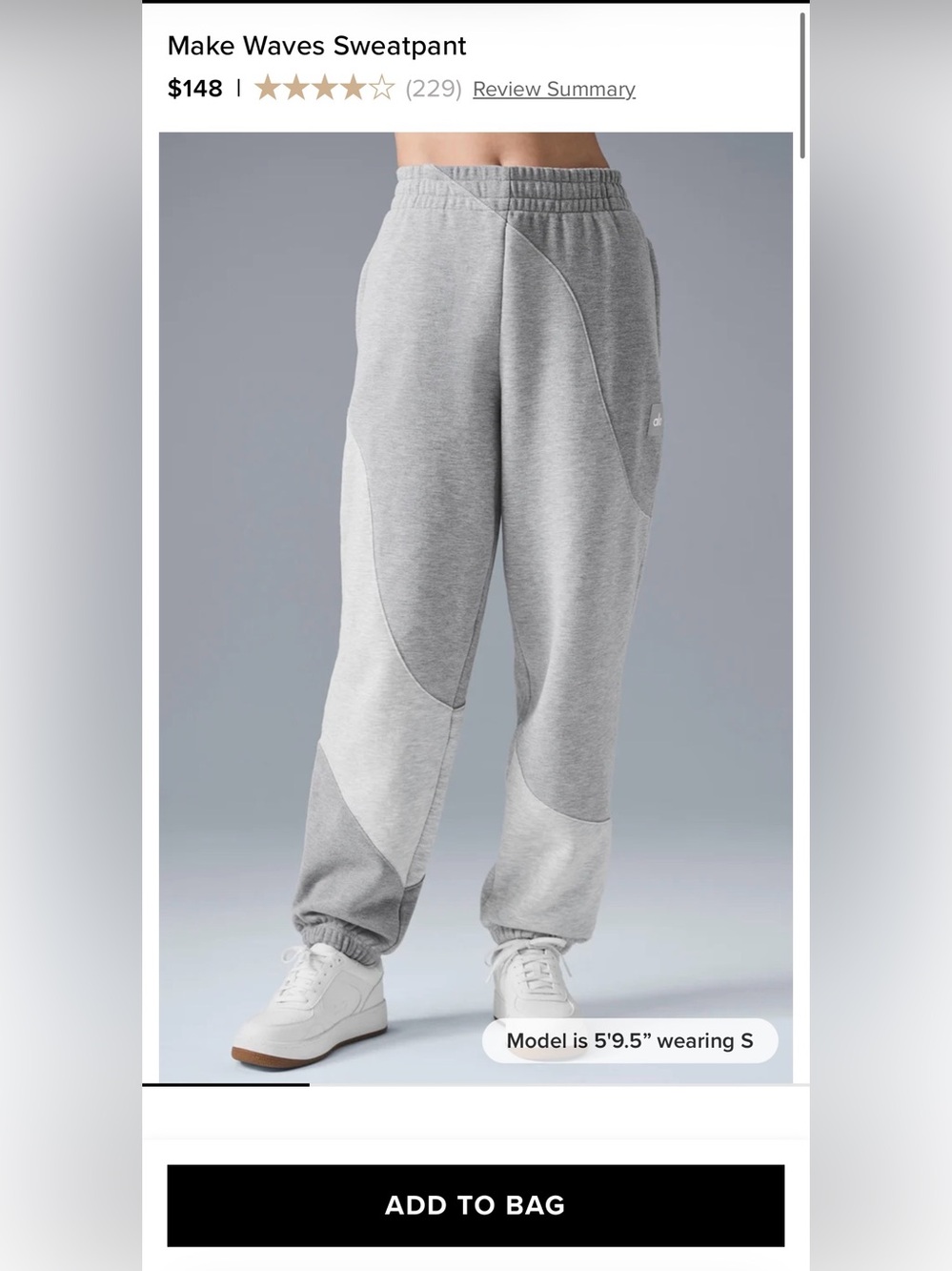 NWOT ALO Women’s Grey Colorblock Jogger Sweatpants